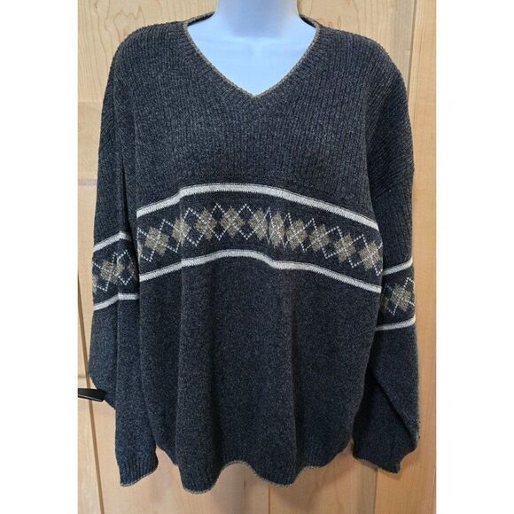 Vintage Liberty Sweaters Mens Argyle Knit Pullover Sweater L Cotton Acrylic - Picture 1 of 7